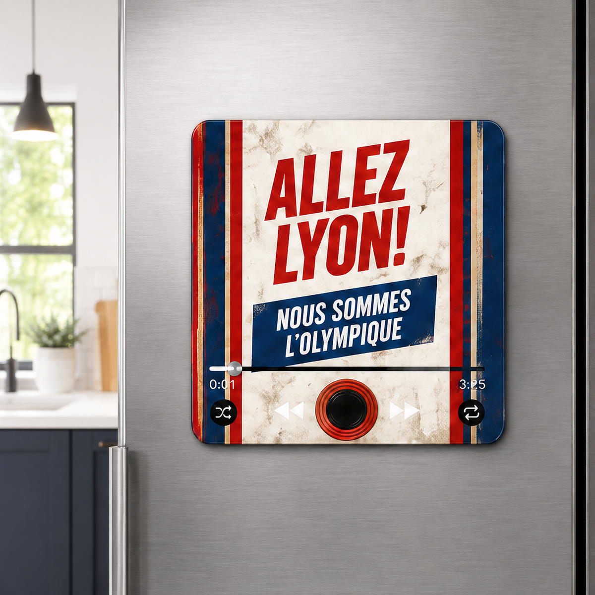 Lyon sound magnet on refrigerator