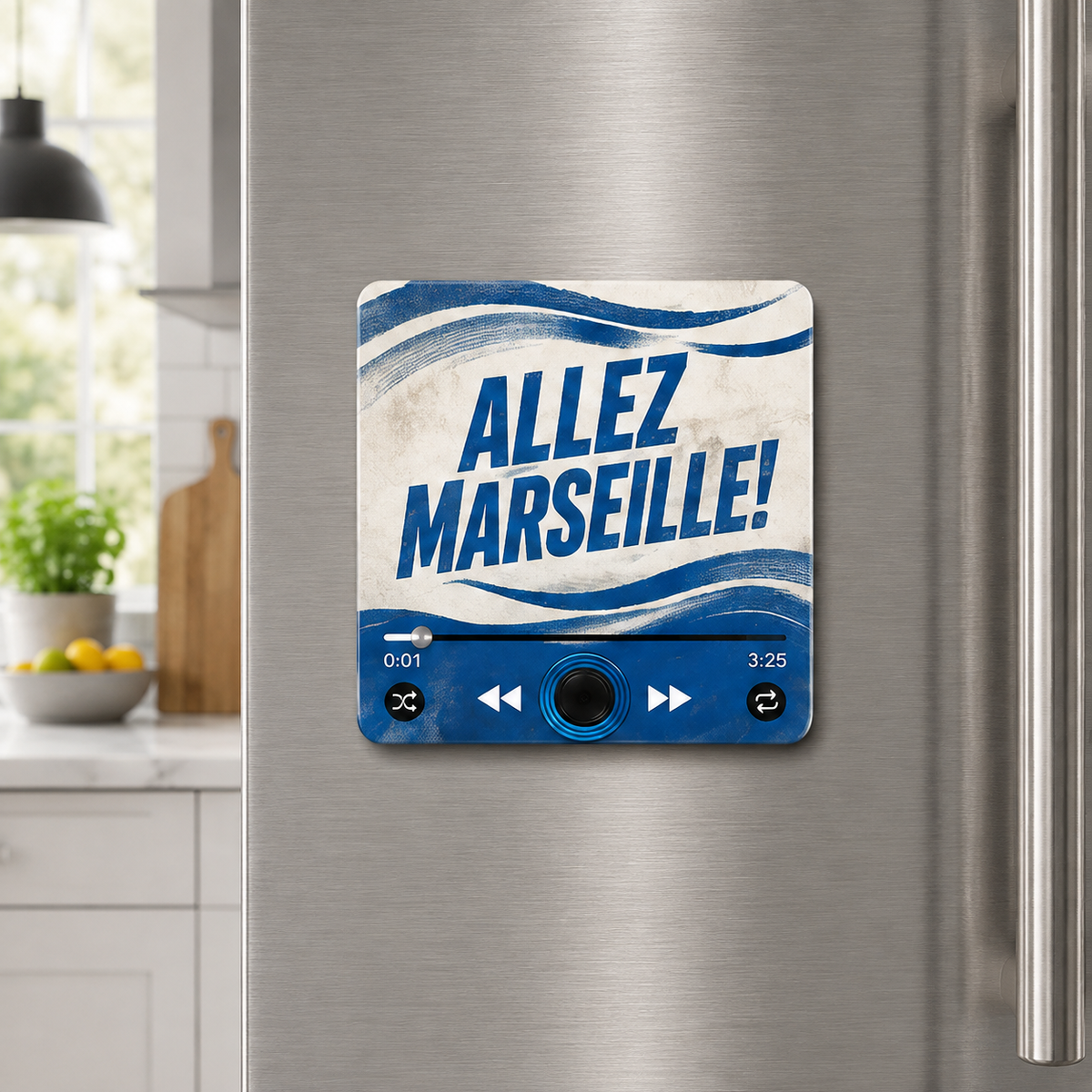 Marseille sound magnet on refrigerator