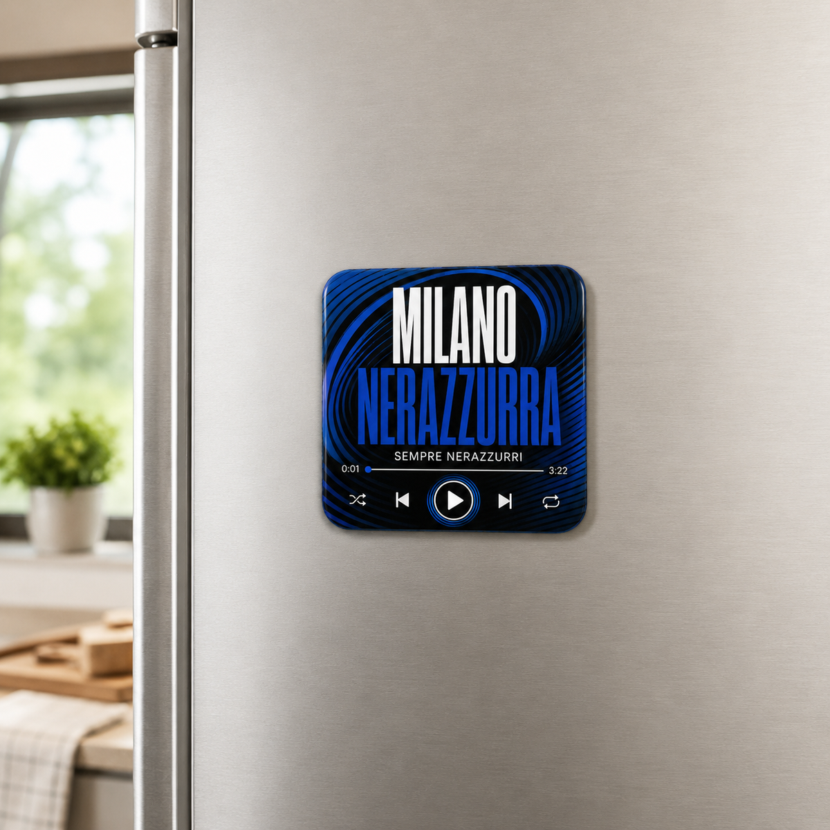 Milano Nerazzurra Football Sound Magnet – on refrigerator