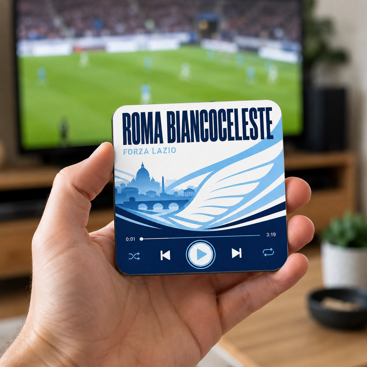 Roma Biancoceleste Football Sound Magnet – held in hand