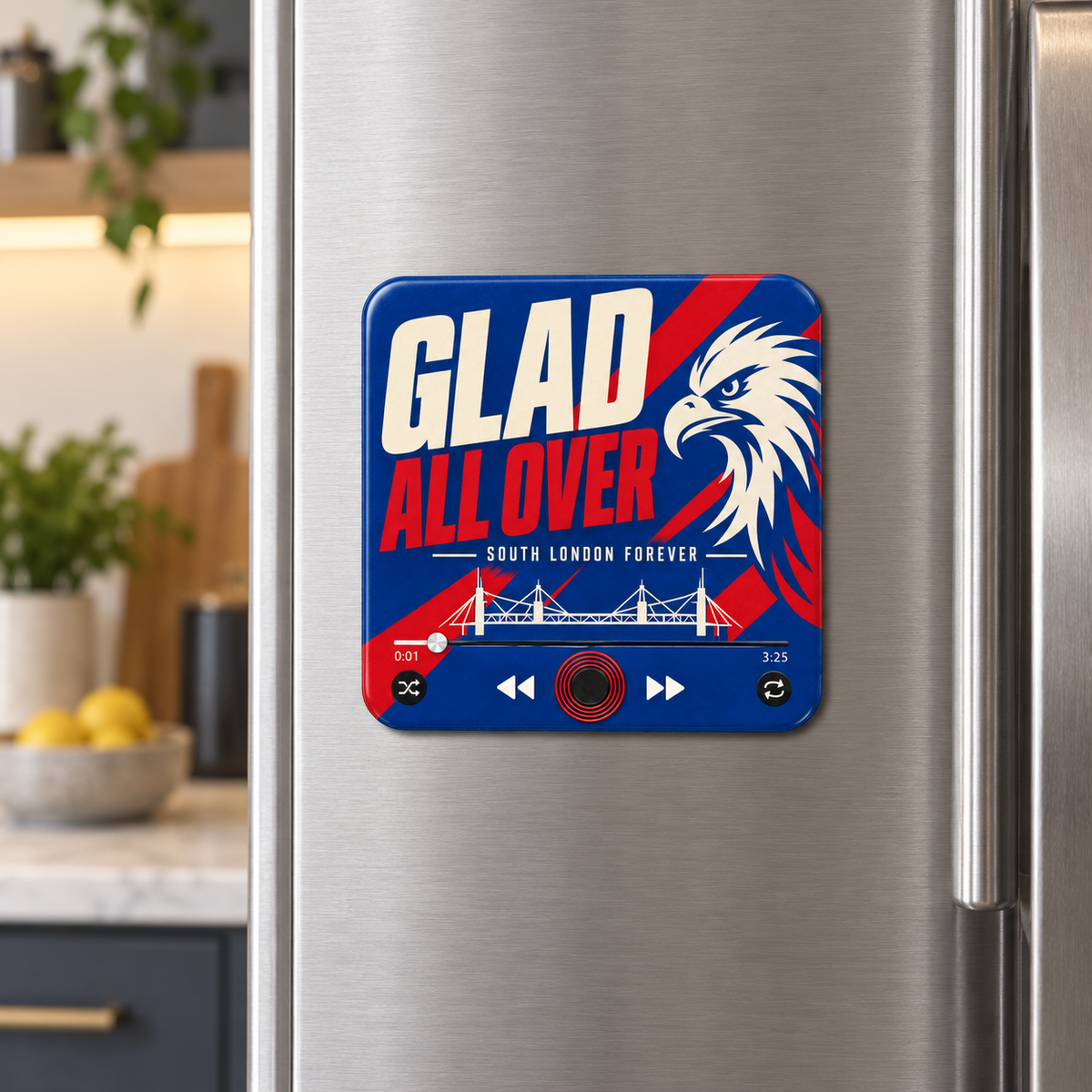 South London red and blue football sound magnet on fridge